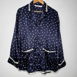 Victoria's Secret Pajama Set Women M Navy Blue Excellent Polka Dot Satin PJ